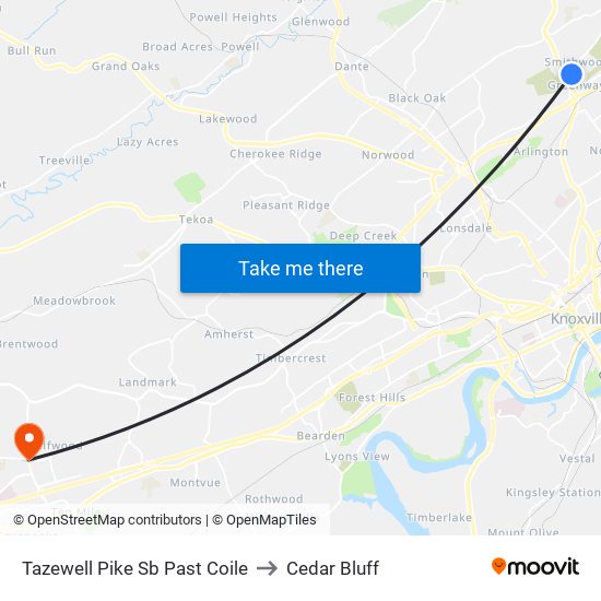 Tazewell Pike Sb Past Coile to Cedar Bluff map