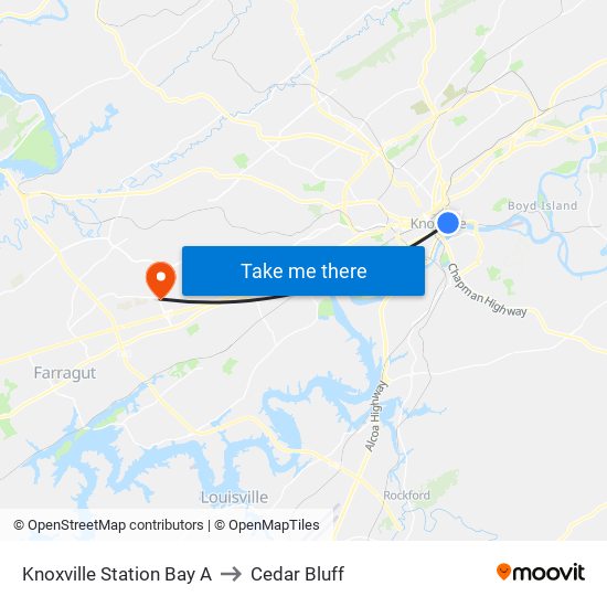 Knoxville Station Bay A to Cedar Bluff map