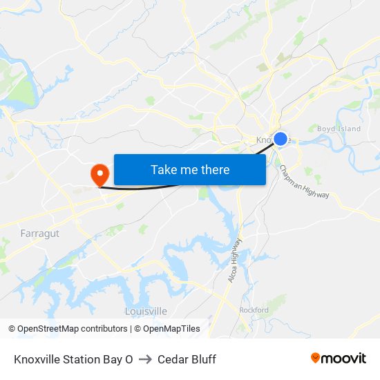 Knoxville Station Bay O to Cedar Bluff map