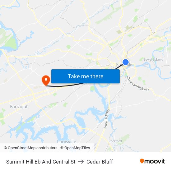 Summit Hill Eb And Central St to Cedar Bluff map