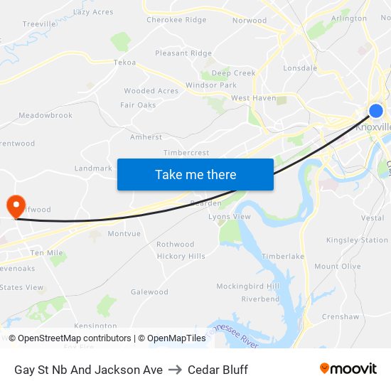 Gay St Nb And Jackson Ave to Cedar Bluff map