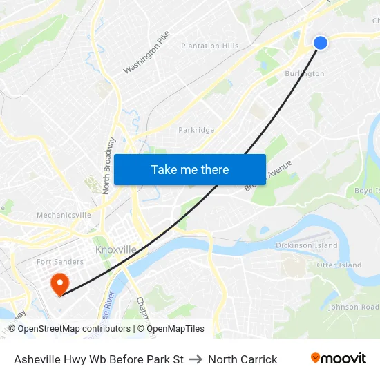 Asheville Hwy Wb Before Park St to North Carrick map