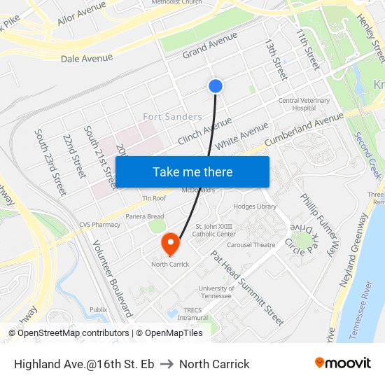 Highland Ave.@16th St. Eb to North Carrick map