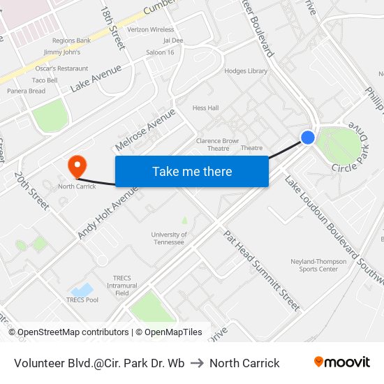 Volunteer Blvd.@Cir. Park Dr. Wb to North Carrick map