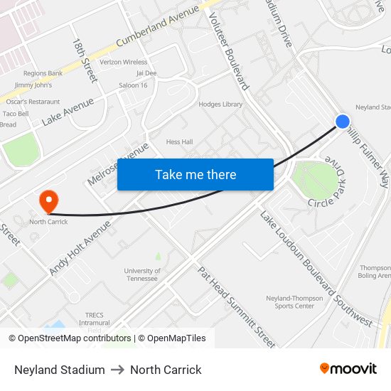 Neyland Stadium to North Carrick map