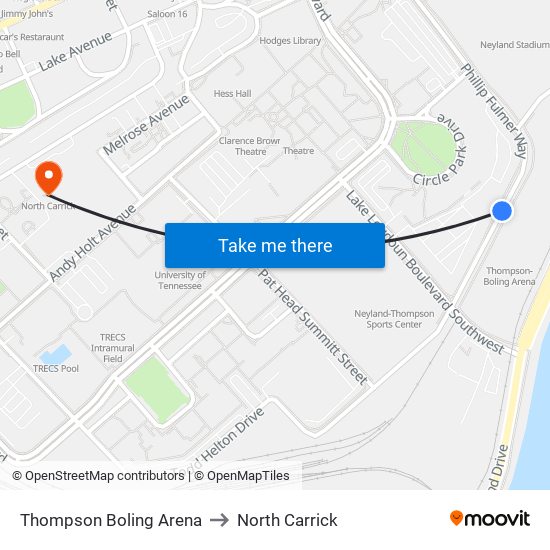 Thompson Boling Arena to North Carrick map