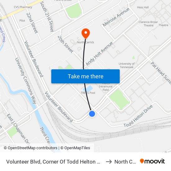 Volunteer Blvd, Corner Of Todd Helton Drive (Eastbound) to North Carrick map