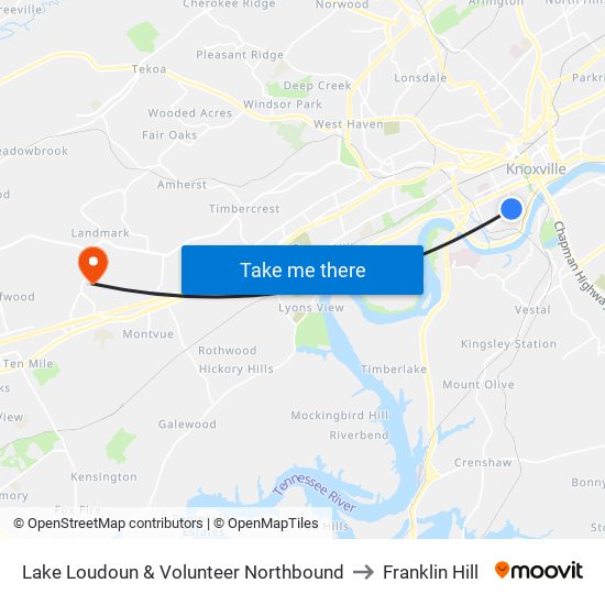 Lake Loudoun & Volunteer Northbound to Franklin Hill map