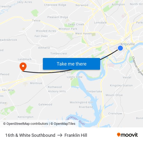 16th & White Southbound to Franklin Hill map