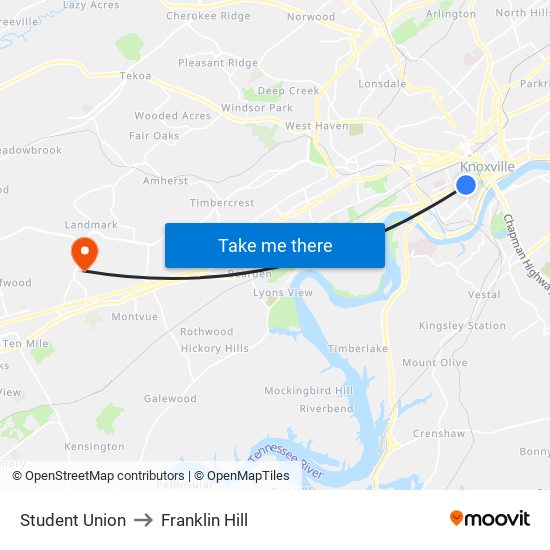 Student Union to Franklin Hill map