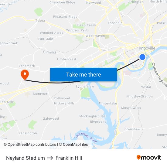 Neyland Stadium to Franklin Hill map