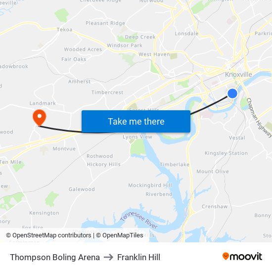 Thompson Boling Arena to Franklin Hill map