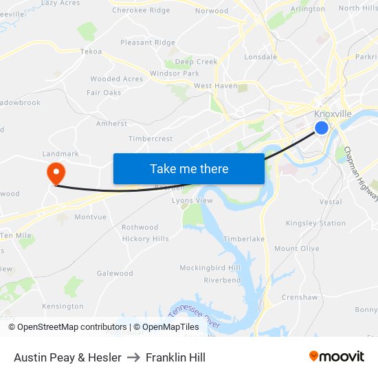 Austin Peay & Hesler to Franklin Hill map