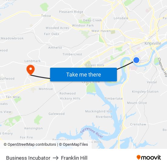 Business Incubator to Franklin Hill map