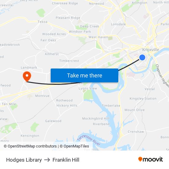 Hodges Library to Franklin Hill map
