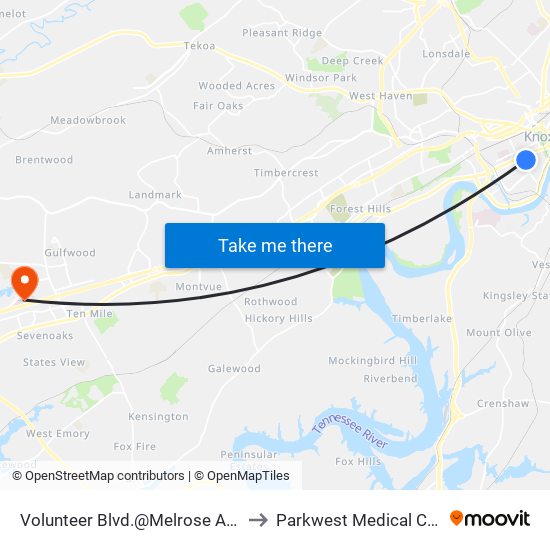 Volunteer Blvd.@Melrose Ave. Nb to Parkwest Medical Center map