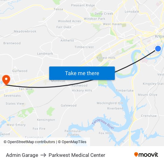 Admin Garage to Parkwest Medical Center map