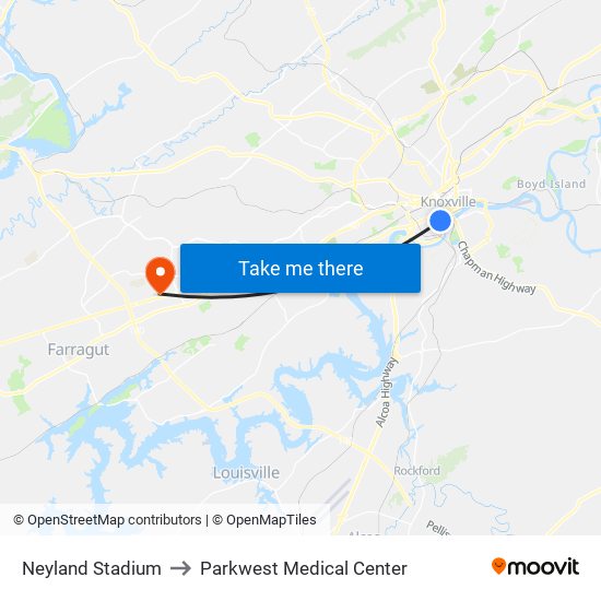 Neyland Stadium to Parkwest Medical Center map