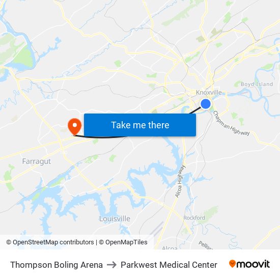 Thompson Boling Arena to Parkwest Medical Center map