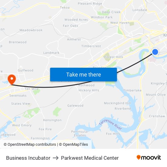 Business Incubator to Parkwest Medical Center map