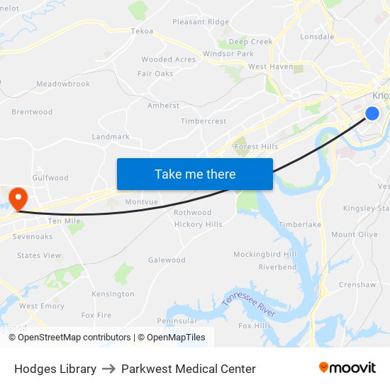 Hodges Library to Parkwest Medical Center map