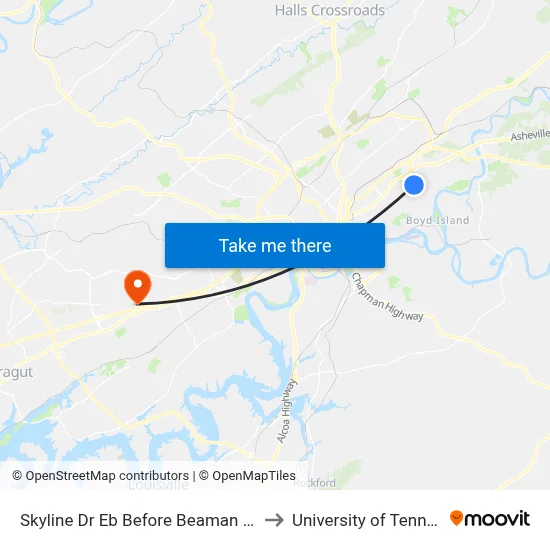 Skyline Dr Eb Before Beaman Lake Rd to University of Tennessee map