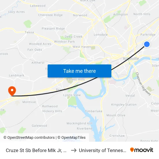 Cruze St Sb Before Mlk Jr, Blvd to University of Tennessee map