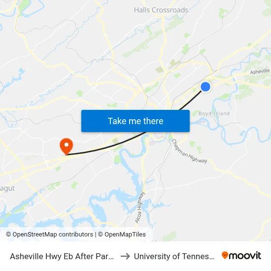 Asheville Hwy Eb After Park St to University of Tennessee map