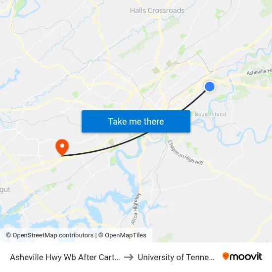 Asheville Hwy Wb After Carta Rd to University of Tennessee map
