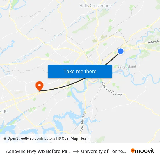 Asheville Hwy Wb Before Park St to University of Tennessee map