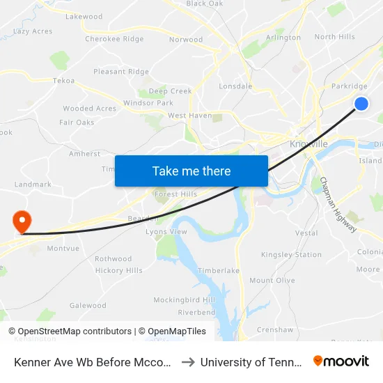 Kenner Ave Wb Before Mcconnell St to University of Tennessee map