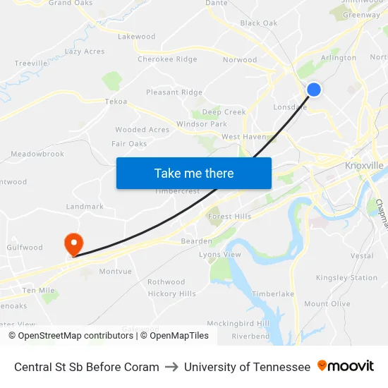 Central St Sb Before Coram to University of Tennessee map