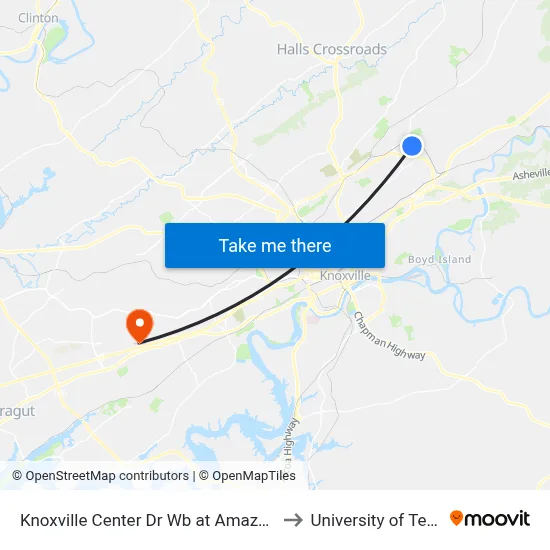 Knoxville Center Dr Wb at Amazon Distribution to University of Tennessee map