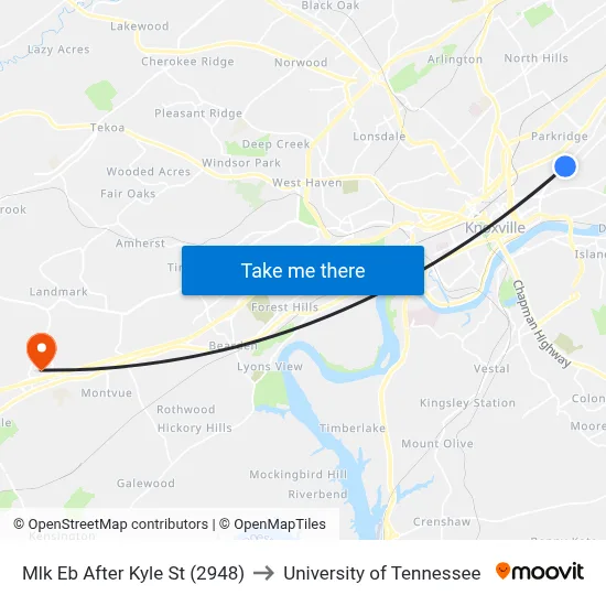 Mlk Eb After Kyle St (2948) to University of Tennessee map