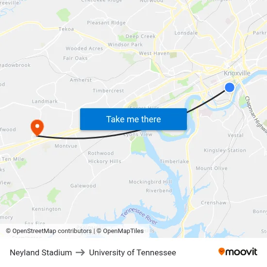 Neyland Stadium to University of Tennessee map