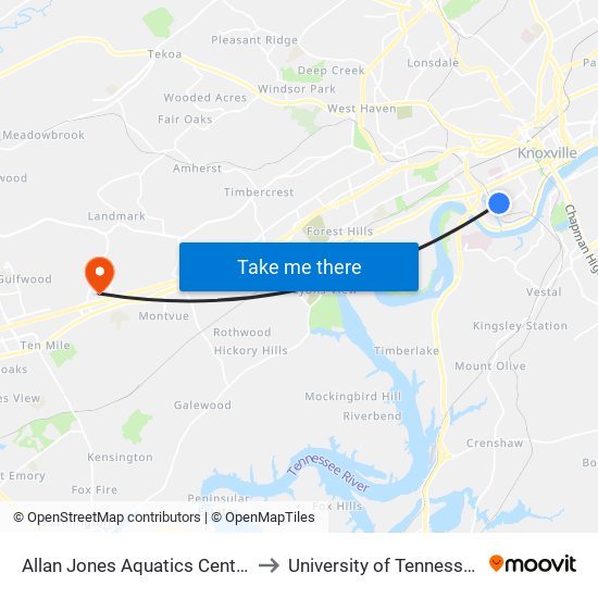 Allan Jones Aquatics Center to University of Tennessee map