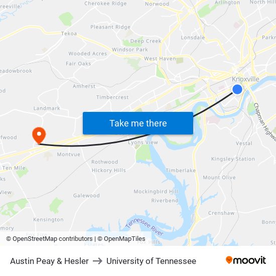Austin Peay & Hesler to University of Tennessee map