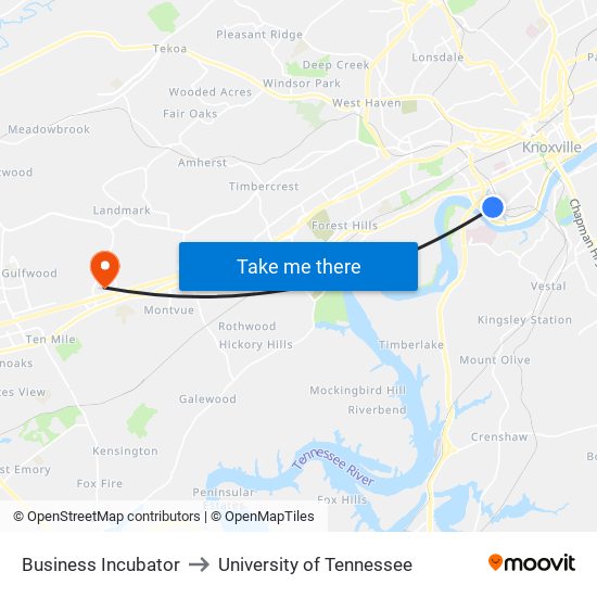 Business Incubator to University of Tennessee map