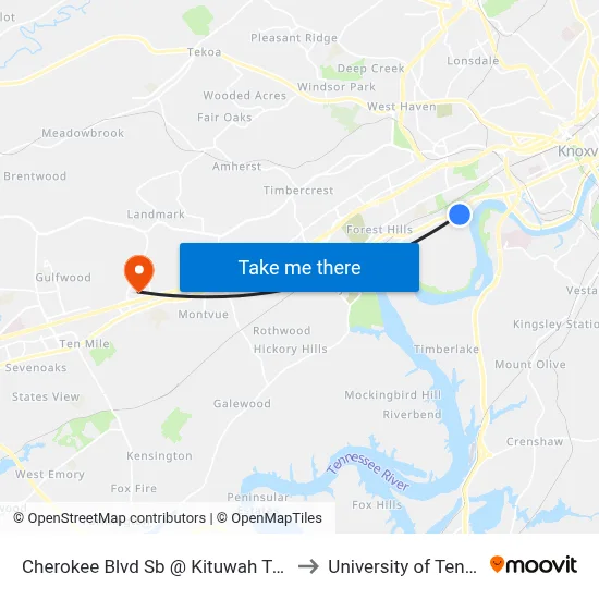 Cherokee Blvd Sb @ Kituwah Tr Outbound to University of Tennessee map