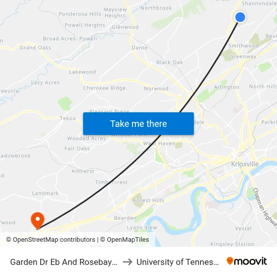 Garden Dr Eb And Rosebay Rd to University of Tennessee map