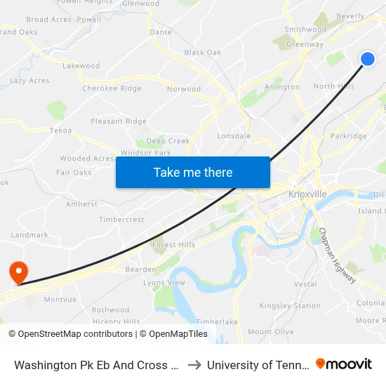Washington Pk Eb And Cross Valley Rd to University of Tennessee map