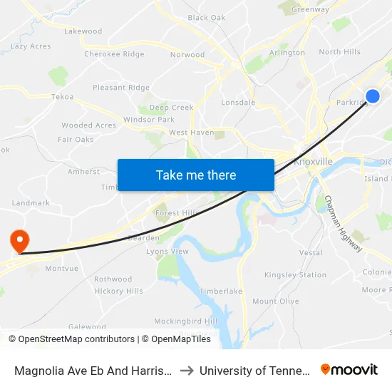 Magnolia Ave Eb And Harrison St to University of Tennessee map