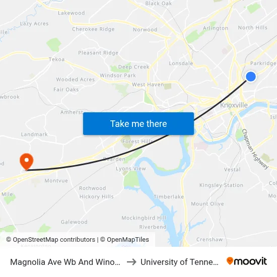 Magnolia Ave Wb And Winona St to University of Tennessee map