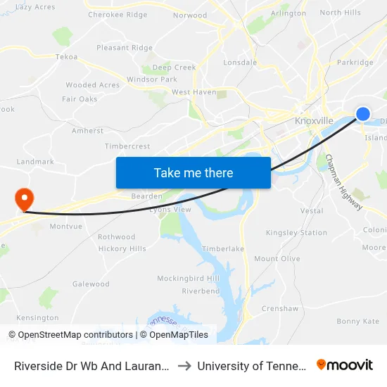 Riverside Dr Wb And Laurans Ave to University of Tennessee map