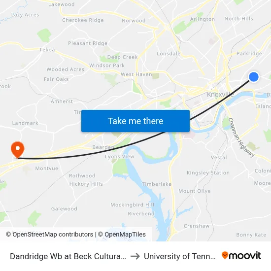 Dandridge Wb at Beck Cultural Center to University of Tennessee map