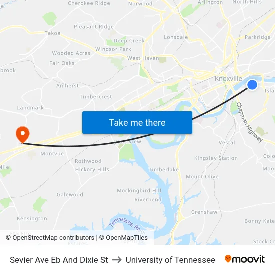 Sevier Ave Eb And Dixie St to University of Tennessee map