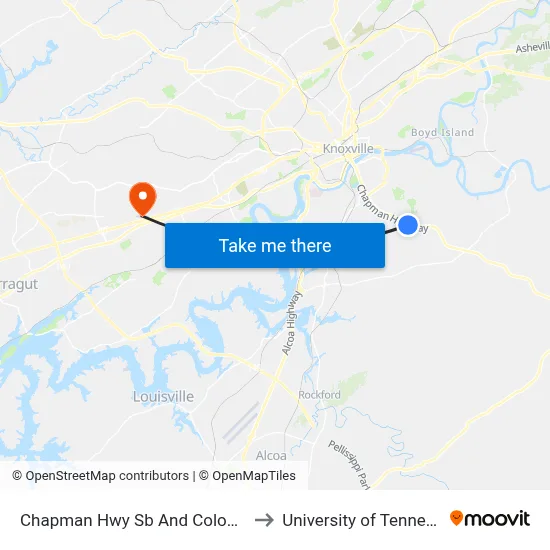 Chapman Hwy Sb And Colonial Dr to University of Tennessee map