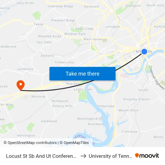Locust St Sb And Ut Conference Center to University of Tennessee map