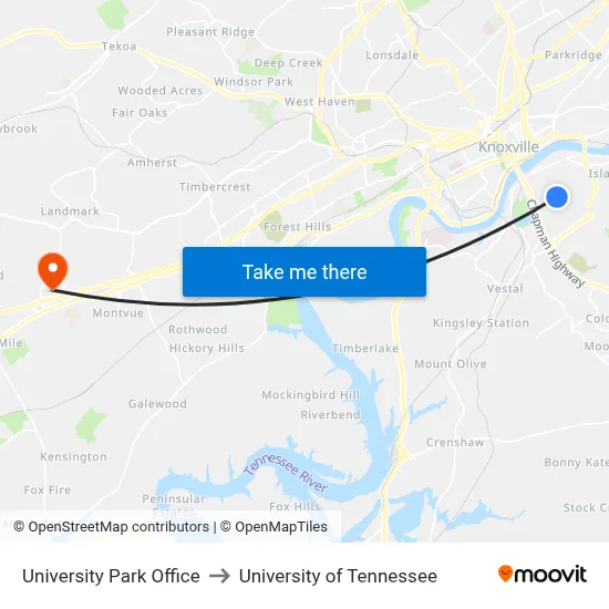 University Park Office to University of Tennessee map