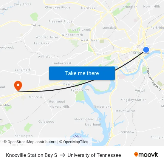 Knoxville Station Bay S to University of Tennessee map